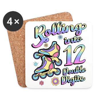 Rolling Into 12 Double Digits Floral Skaters 12. - Coasters (set of 4) - white - Front