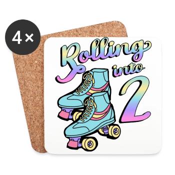 Rolling Into 2 Roller Skaters Skates 2nd Year - Coasters (set of 4) - white - Front