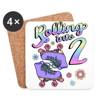 Rolling Into 2 Roller Skaters Floral 2nd Year - Coasters (set of 4) - white - Front