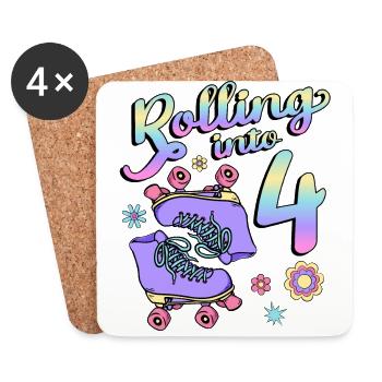 Rouler dans 4 patineurs à roulettes Floral 4e année - Dessous de verre (lot de 4) - blanc - Devant