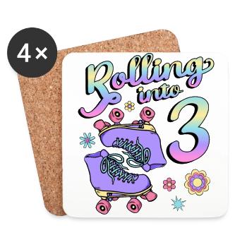 Rolling Into 3 Roller Skaters Floral 3rd Year - Coasters (set of 4) - white - Front