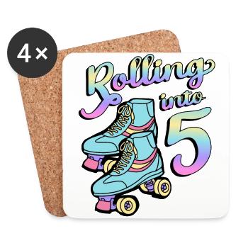 Rolling Into 5 Roller Skaters Skates 5th Anniversary - Coasters (set of 4) - white - Front