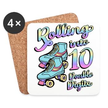 Rolling Into 10 Double Digits Roller Skaters 10. - Coasters (set of 4) - white - Front
