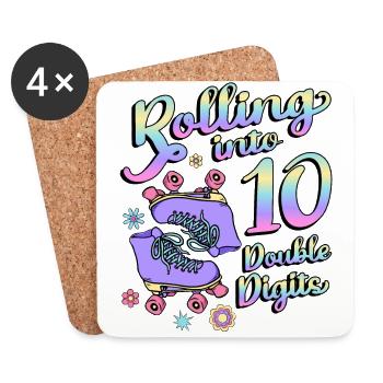 Rolling Into 10 Double Digits Floral Skaters 10. - Coasters (set of 4) - white - Front