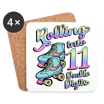 Rolling Into 11 Double Digits Roller Skaters 11. - Coasters (set of 4) - white - Front
