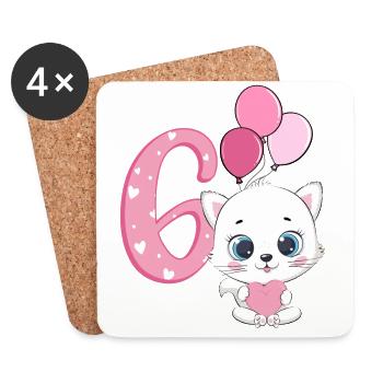 Chaton 6ème anniversaire | Chemise d’anniversaire chat | - Dessous de verre (lot de 4) - blanc - Devant