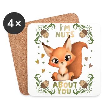 Eichhörnchen-Liebe, I'm-Nuts-About-You Spruch - Untersetzer (4er-Set) - Weiß - Vorne
