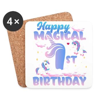 Happy Magical 1st Birthday Unicorn Pony - Coasters (set of 4) - white - Front