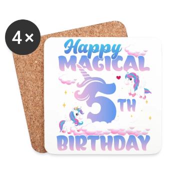 Happy Magical 5th Birthday Unicorn Pony - Coasters (set of 4) - white - Front