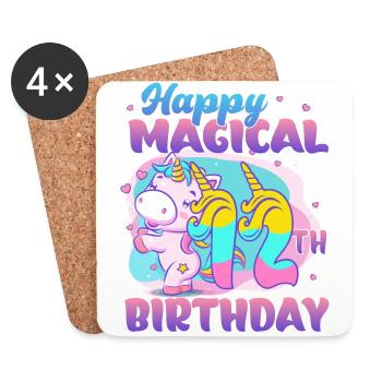 Happy Magical 12th Birthday Unicorn Pony - Coasters (set of 4) - white - Front
