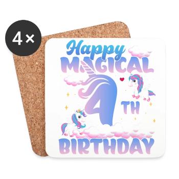 Joyeux 4ème anniversaire magique Licorne Poney - Dessous de verre (lot de 4) - blanc - Devant