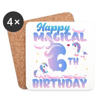 Happy Magical 6th Birthday Unicorn Pony - Coasters (set of 4) - white - Front