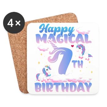 Happy Magical 7th Birthday Unicorn Pony - Coasters (set of 4) - white - Front