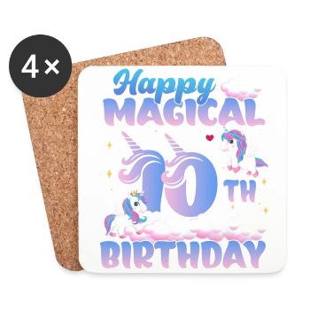 Happy Magical 10th Birthday Unicorn Pony - Coasters (set of 4) - white - Front
