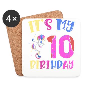 It's My 10th Birthday Dabbing Unicorn Pony - Coasters (set of 4) - white - Front