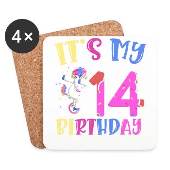 Es Ist Mein 14. Geburtstag Tupfende Einhorn Pony - Untersetzer (4er-Set) - Weiß - Vorne