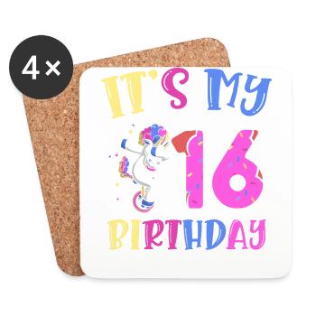 Es Ist Mein 16. Geburtstag Tupfende Einhorn Pony - Untersetzer (4er-Set) - Weiß - Vorne