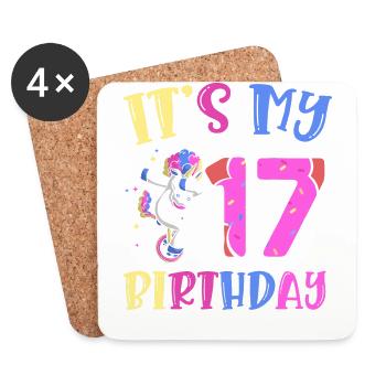 It's my 17th birthday popping unicorn pony - Coasters (set of 4) - white - Front