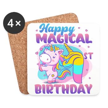 Joyeux 1er anniversaire magique Licorne Poney - Dessous de verre (lot de 4) - blanc - Devant