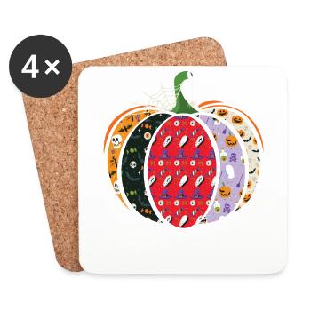 Vacances d’Halloween à la citrouille à motifs effrayants - Dessous de verre (lot de 4) - blanc - Devant
