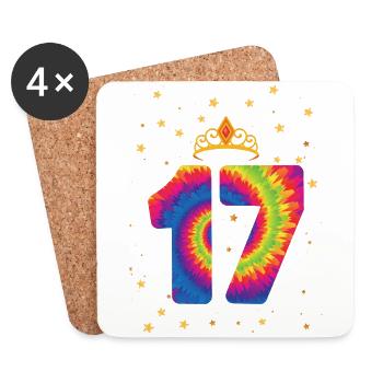 17e anniversaire Krone | | d’anniversaire sur le thème de Tie Dye - Dessous de verre (lot de 4) - blanc - Devant