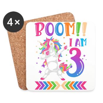 Boom!! Ich Bin 3, Buntes Lustiges Einhorn 3. - Untersetzer (4er-Set) - Weiß - Vorne
