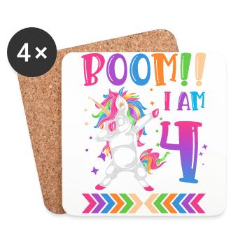 Boom!! Ich Bin 4, Buntes Lustiges Einhorn 4. - Untersetzer (4er-Set) - Weiß - Vorne