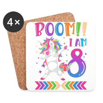 Boom!! Ich Bin 8, Buntes Lustiges Einhorn 8. - Untersetzer (4er-Set) - Weiß - Vorne