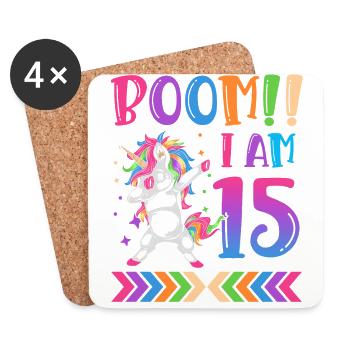 Boom!! Ich Bin 15, Buntes Lustiges Einhorn 15. - Coasters (set of 4) - white - Front