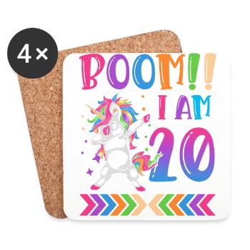 Boom!! Ich Bin 20, Buntes Lustiges Einhorn 20. - Dessous de verre (lot de 4) - blanc - Devant