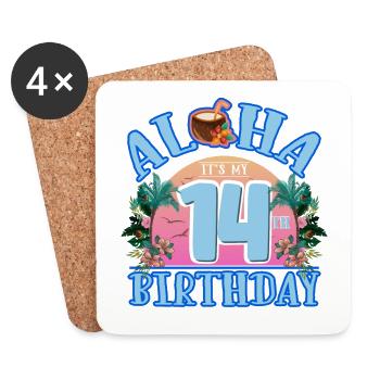 Aloha It's My 14th Birthday Kokosnuss Getränk Und - Untersetzer (4er-Set) - Weiß - Vorne