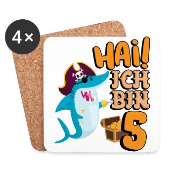 Hai! Ich Bin 5 Einäugiger Piraten Hai 5. - Untersetzer (4er-Set) - Weiß - Vorne