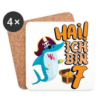 Hai! Ich Bin 7 Einäugiger Piraten Hai 7. - Untersetzer (4er-Set) - Weiß - Vorne