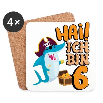 Hai! Ich Bin 6 Einäugiger Piraten Hai 6. - Untersetzer (4er-Set) - Weiß - Vorne