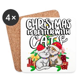 Noël est mieux avec des chats heureux - Dessous de verre (lot de 4) - blanc - Devant