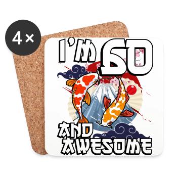 I Am 60 And Awesome Japanese Carp Koi - Coasters (set of 4) - white - Front