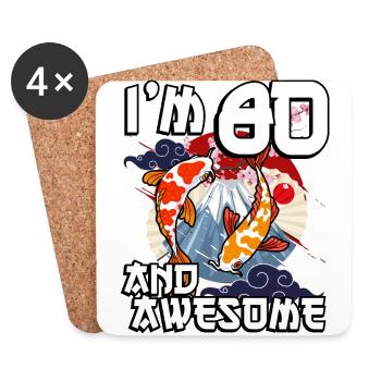 I Am 80 And Awesome Japanese Carp Koi - Coasters (set of 4) - white - Front