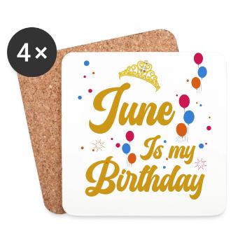 Juni Ist Mein Geburtstag. Die Feier Für Den - Untersetzer (4er-Set) - Weiß - Vorne
