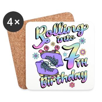 Rolling Into 7th Birthday Quad Skater - Coasters (set of 4) - white - Front