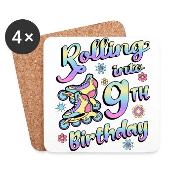 Rolling Into 9th Geburtstag Roller Skater Inline - Untersetzer (4er-Set) - Weiß - Vorne