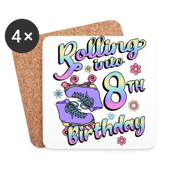 Rolling Into 8th Birthday Quad Skater - Coasters (set of 4) - white - Front