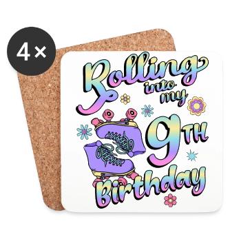 Rolling Into My 9th Birthday Quad Skater - Coasters (set of 4) - white - Front