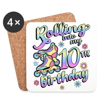 Rolling Into My 10th Birthday Roller Skater - Coasters (set of 4) - white - Front