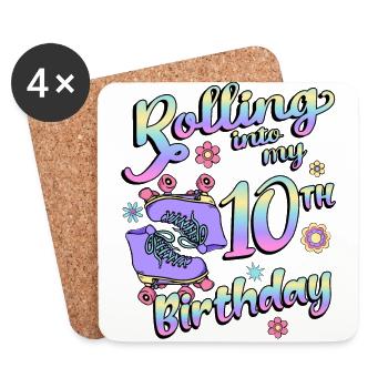 Rolling Into My 10th Birthday Quad Skater - Coasters (set of 4) - white - Front