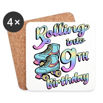 Rolling Into 9th Birthday Quad Skater - Coasters (set of 4) - white - Front