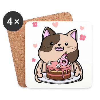 Chubby cat holds a birthday cake 6. - Coasters (set of 4) - white - Front