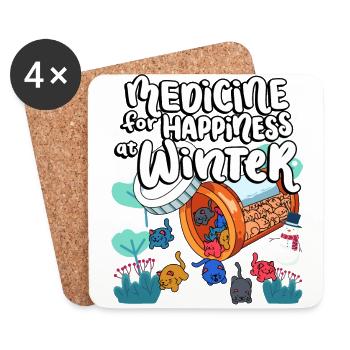 Medizin Zum Glücklichsein Bei Winter Cat Gummies - Untersetzer (4er-Set) - Weiß - Vorne