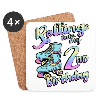 Rolling Into My 2nd Birthday Quad Skater - Coasters (set of 4) - white - Front