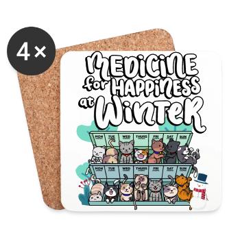 Medicine for happiness on winter weekdays cats - Coasters (set of 4) - white - Front