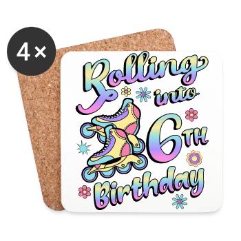 Rolling Into 6th Birthday Roller Skater Inline - Untersetzer (4er-Set) - Weiß - Vorne